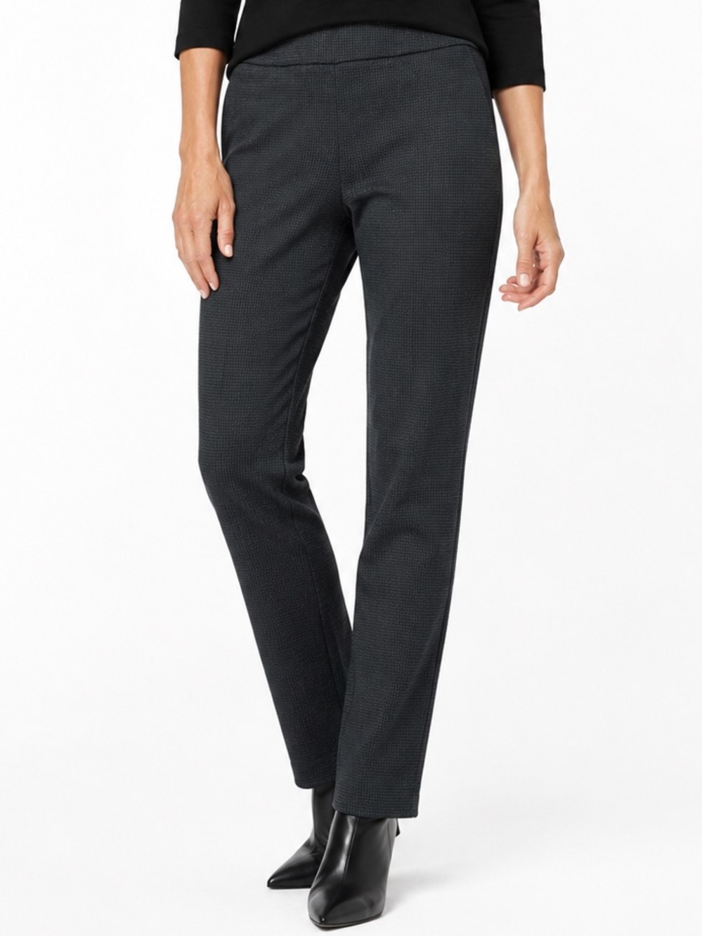 Elliott Lauren Black Gray Patterned Pull On Stretch Pants Size 6 Work
